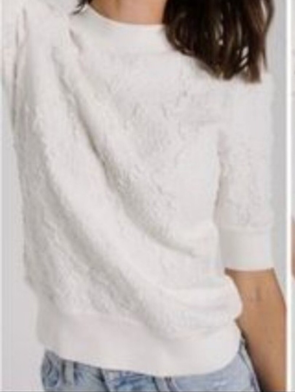 Free People White Textured Short Sleeve Sweater Top Medium